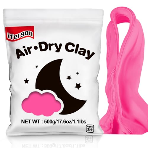 ifergoo Pink Air Dry Clay - Moldable Cosplay, DIY Creative Modeling Clay for School Arts & Craft Project, Fake Bake, Slime Supplies, Super Light Magic Foam Molding Clay, Soft, No-Sticky, 1.1LBS/500G - color: Pink/500g