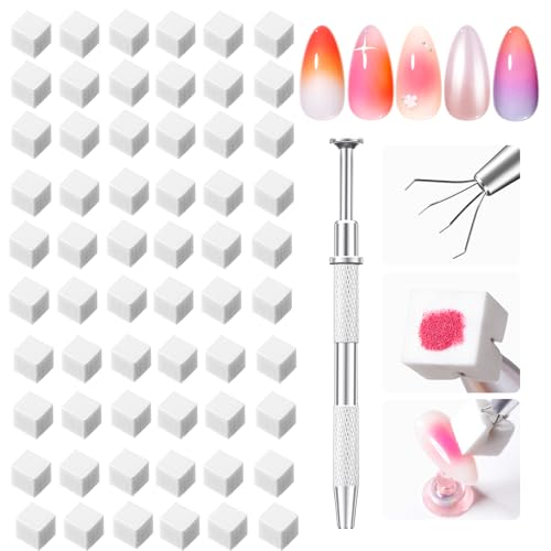 Modelones 150pcs Nail Sponges for Ombre, Nail Art Sponge with Grabbing Pen Reusable Soft Sponges for Gradient Ombre Blush Chrome Design Effects Professional Nail Stuff Supplies DIY - color: White