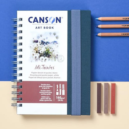 Canson Mi-Teintes White Art Book, 5.8x8.3 inches, 80 Sheets, Blue Cloth Hardcover, Side Wire - Professional Artist Notebook for Sketching, Drawing - style: Spiral