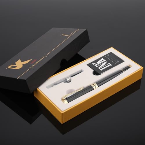 Tiankool Luxury Fountain Pen,Fine Nib, Exquisite Pen Gift Set for Men&Women-Includes 10 Ink Cartridges&Ink Converter- Nice Pens - Black - color: Black