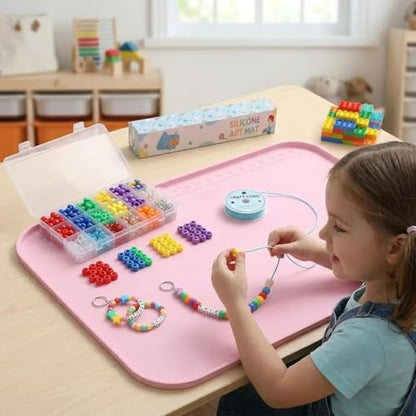 AWOKE 24"x16" Silicone Mats for Crafts with 0.7" High Edges, Large Leak-Proof Art Mat for Playdoh, Resin, Painting, Clay, Slime,Beads, Lego, Puzzle, Non-Stick & Non-Slip Kids Placemats, Pink - color: Pink