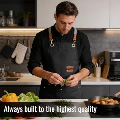 Aoomzoon Durable Kitchen Apron,Multifunctional Chef Aprons for Women & Men with Pockets for Cooking Baking & Daily Use - color: Black