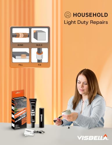 Visbella UV Light Glue Resin Kit with Lamp, Liquid Curing Adhesive for Craft Cured in Seconds Fix Fill Seal Bond Repair for Metal, Wood, Ceramic, Glass, Plastics, Jewelry, Leather and More