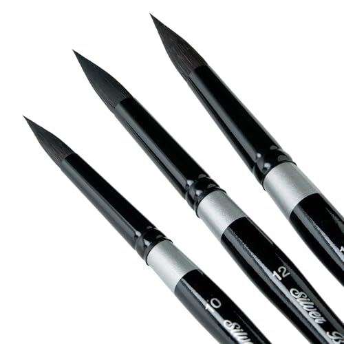 Silver Brush Limited BV-3056S Black Velvet Short Handle Large Round Brushes, Mixed Filament with Very Soft Tips, 3pc Professional Artist Painting Bundle for Watercolors, Gouache, Dyes & Silk Painting - color: Large Short Handle Rounds, size: 3 Pc