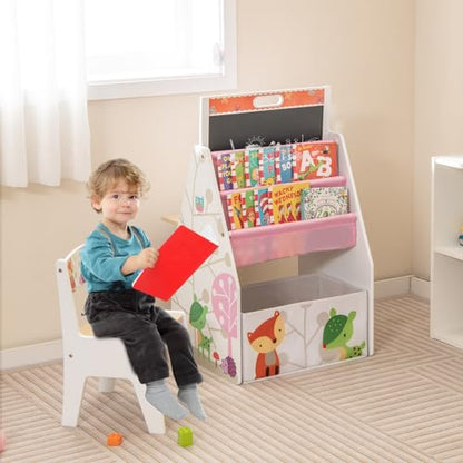 HONEY JOY Kids Art Easel, Wooden Double-Sided Toddler Table & Chair Set w/Adjustable Magnetic White Board & Chalkboard, Bookshelf & Storage Bin, Arts & Crafts, Kids Art Table for Boys Girls (White) - color: White