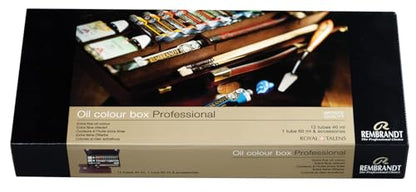 Rembrandt Oil Color Paint Professional Wood Box Set, 12x40ml Tubes + 1x60ml Tube + 11 Accessories