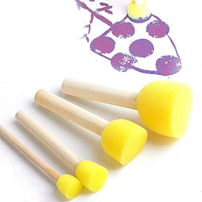 100Pcs Round Paint Foam Brush Set,Wooden Handle Paint Foam Sponge Brush,Painting Tools for Kids Arts and Crafts,4 Size