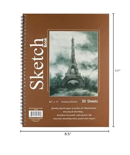 GIFTEXPRESS 8.5" x 11" Sketch Book - Unlined Blank Spiral Wire Bound Drawing Notebook 60 Pages, 30 Sheets - 80 GSM Acid Free Paper Art Journal Supplies for Kids & Adults