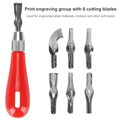 Rubber Carving Kit for Stamp Making, Wireless Printmaking Art Craft Set with 6 Cutter Tools and Engraving Block Set for DIY Rubber Stamps and Soft Media