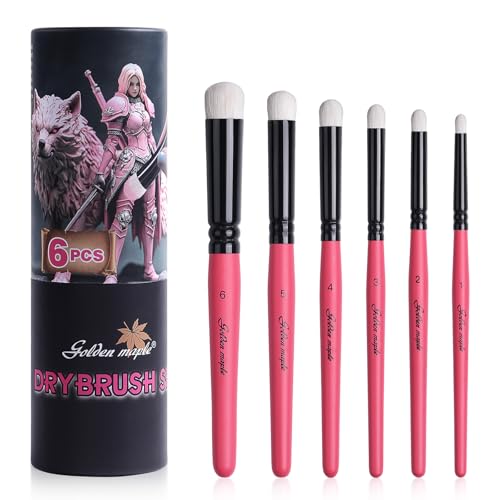 Golden Maple Dry Brush Miniature Painting Drybrush Set - 6PC Professional Modellers Miniature Paint Brushes for Miniatures, Model, Enamel & Fantasy Figurines Painting, Red - color: Red