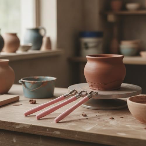 Wooden Pottery Trimming Tools, 5-Piece Sculpting Set for Clay Shaping and Detailing, Handheld Carving Kit for Wheel Throwing and Hand Building (Set of 5) - color: Pink