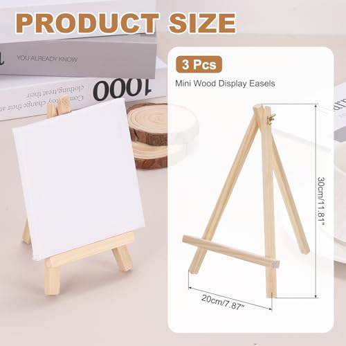 MECCANIXITY Mini Wood Display Easels, 11.8"x7.9"A-Frame Painting Tabletop Easels Holder Stand for Artists Beginners Displaying Small Canvases Art Photos Business Cards(Pack of 3, Wood Color) - size: 11.8"x7.9"