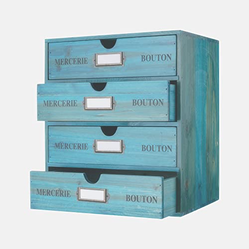 Wooden Storage Box with Drawers Vintage Office Supplies and Accessories Letter Tray Wood Desktop File Organizer 4 Tier Paper Sorter School Supply Holder Rustic Jewelry Box (LARGE BLUE) - color: BLUE-LARGE