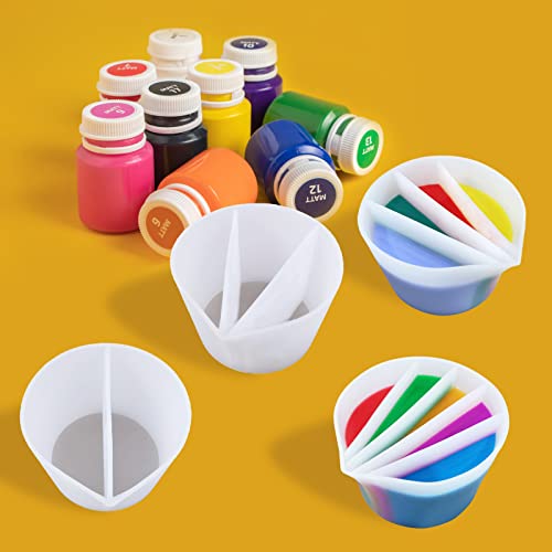 Split Cup for Paint Pouring, Fluid Art Split Cup Acrylic Paint Pour Split Cup Resin Pouring DIY Making Painting Tools Drawing Accessories Reusable Silicone Split Cup with Dividers - color: 3 Chambers