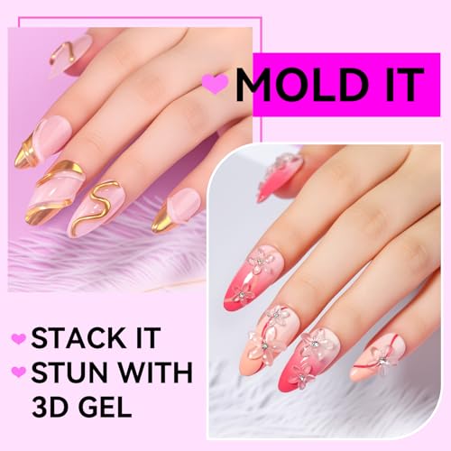 Makartt 3D Gel Nail Art: Clear Solid Builder Nail Gel 4 in 1 Non-sticky for Extension Shaping Strengthen Building, 3D Sculpting Hard Gels UV/LED Lamp Required 15ml - color: Clear