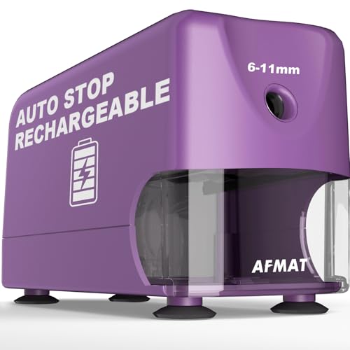 AFMAT Electric Pencil Sharpener Heavy Duty, Cordless & Rechargeable, Classroom Pencil Sharpener for 6-11mm No.2/Colored Pencils, Auto Stop, Fast Sharpen, Save Pencil, 10,000 Sharpenings, Purple, PSD3 - color: Purple