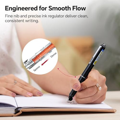 WRITECH Fountain Pen Left Handed: Retractable Style Black Ink Set Fine Nib, Includes 5 Ink Cartridges for Smooth Writing Calligraphy Journaling - color: Black