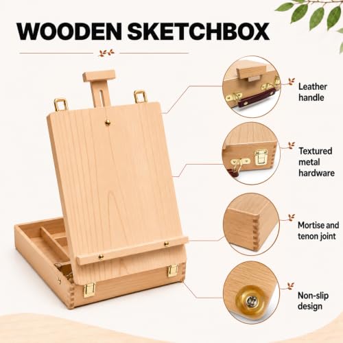 Table Easel Sketchbox Easel with Paint Brushes for Painting | Tabletop Easel Easy to Store Art Easel for Beginners Art Lovers - color: Sketchbox Easel