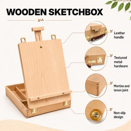 Table Easel Sketchbox Easel with Paint Brushes for Painting | Tabletop Easel Easy to Store Art Easel for Beginners Art Lovers - color: Sketchbox Easel