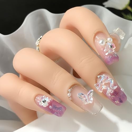 300Pcs Butterfly Nails Charms 3D Resin Elegant Butterfly Nail Rhinestones 3D Resin Aurora Butterflies Nail Gems and Charms Kawaii Nail Diamonds Butterfly Nails Jewels for Women Acrylic Nail Supplies - color: white