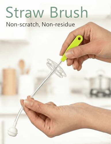 Baby Bottle Brush, 5 in 1 Bottle Cleaner Brush Set with Nylon and Silicone Bottle Brush, Straw Brush, Bottle Brush with Nipple Cleaner and Suction Cup, Cup Lid Cleaner Brushes Kit, BPA-Free (Green) - color: Green-nylon & Silicone Brush