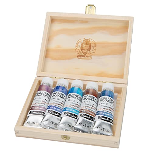 Schmincke - HORADAM® AQUARELL, Super- Granulation Set Galaxy, 5 x 15 ml tubes, 74 842 097, wooden box, very strong granulating colors, finest, supergranulating watercolors - color: Galaxy, size: 2.54 Fl Oz (Pack of 1)