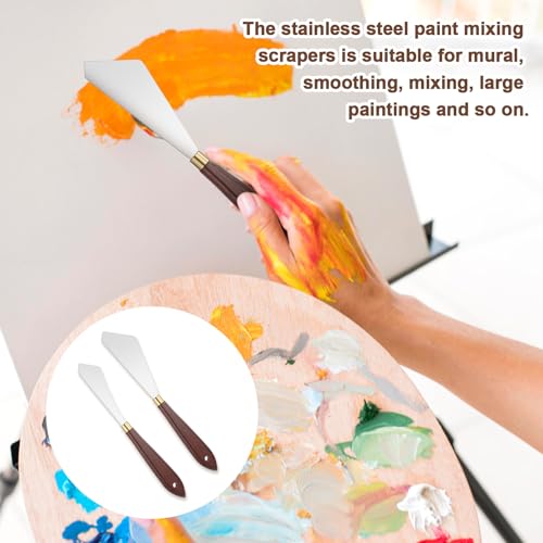 JJUNW 2Pcs Palette Knife Set, Stainless Steel Pallet Knives, Scraper Painting Knife Wooden Handle Palette Knife Baking, for Oil Canvas Acrylic Painting Supplies