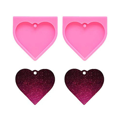 Big Heart Shape Silicone Mold Large Love Heart Keychain Charms Epoxy Resin Molds Casting Molds with Hole for DIY Crafts Making - 2 PCS