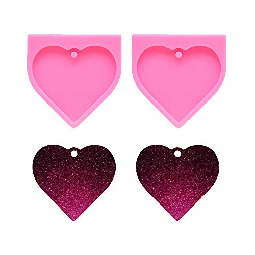 Big Heart Shape Silicone Mold Large Love Heart Keychain Charms Epoxy Resin Molds Casting Molds with Hole for DIY Crafts Making - 2 PCS