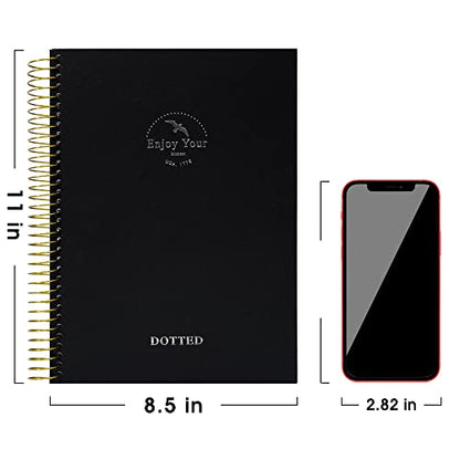 FLYING EAGLE Spiral Dot Grid Notebook Journal 8.5 x 11 Large Dotted Paper Notebook 210 Pages Hardcover Spiral Notebook for Men Women, Black - color: Black, size: dotted