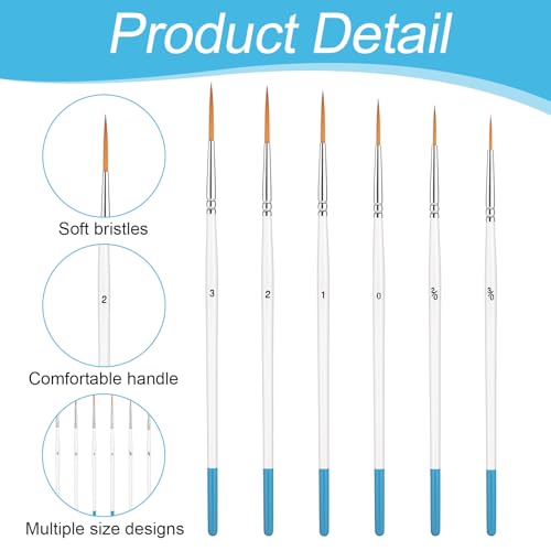 Script Liner Brush, 6 PCS Highly Flexible Paint Brushes Extra Long Fine Point Liner Tip Fine Detail Paintbrushes for Model, Fingure, Watercolor, Acrylic, and Miniature Painting