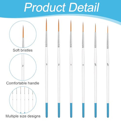 Script Liner Brush, 6 PCS Highly Flexible Paint Brushes Extra Long Fine Point Liner Tip Fine Detail Paintbrushes for Model, Fingure, Watercolor, Acrylic, and Miniature Painting