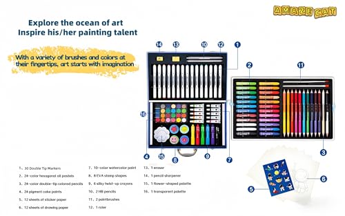 AmazeCat Art Supplies,159-Piece Deluxe Art Set,Drawing &Painting Kits for Kids,Gift Box for Adults Artists Kids Teens Girls Boys 4-12 - color: 159Set-Blue