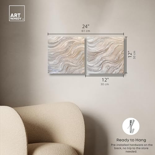 Art Remedy Silver Waves Set Canvas Set of 2 Earth Tone Abstract, Gallery Wrapped, 12 x 12 - color: Gallery Wrapped, size: 12" x 12"