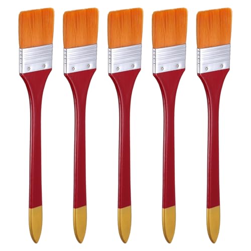 uxcell 5 Pcs Flat Paint Brush 1.57" Width Nylon Acrylic Painting Brushes Professional Paint Tools with Wooden Handle Orange Bristles for Watercolor Oil Crafts Face Body Art, Red/Yellow - size: 1.57"