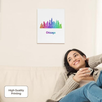 3dRose Rainbow city skyline of Chicago, Illinois Museum Grade Canvas Wrap 11x14 - size: 11"L x 14"W