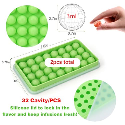 AIERSA 2Pcs Silicone Molds for Herb-Infused Oil Cubes, 32 Cavity Candy Gummy Molds with Lids & 2 Droppers for DIY Circular Gummies, Homemade Herbal Blocks, Jello, Pralines Caramels - color: round 2pcs