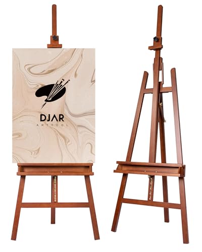 DJAR Large Floor Studio Art Easel for Painting, Sturdy and Durable, Walnut | Adjustable Artist Easel with Storage Tray, Holds canvases up to 49", Solid Beech Wood Display Stand for Adults & Beginners - style: Walnut A-Frame Easel