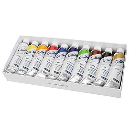 Schmincke - College Oil, oil paint set 10 x 35 ml aluminium tubes, 85 706 097, artist's oil paints in study quality, basic range, with proven artist pigments and natural vegetable oils