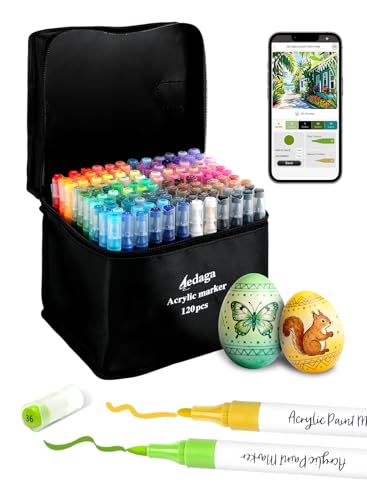 100 Colors Acrylic Paint Markers with App Dual Brush and Fine Tip Paint Pen | Multi-surface | Odorless | Free APP | Water-based | for Eggs Wood Rock Canvas Fabric Plastic Stone Glass Ceramic DIY Crafts - color: 120 Colors