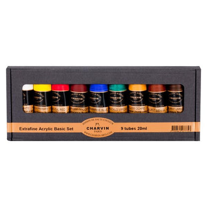 Charvin Extra-Fine Artists' Acrylic Paints - Luxurious Professional Artist Paint Created to Mimic The Colors of Nature - [Basic Set of 9-20ml Tubes] - color: Basic Set of 9 - 60ml Tubes