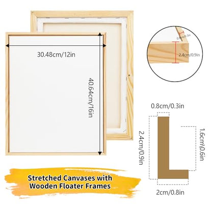 4 Pack 12 x 16 inch Floater Frame Canvas –Gallery Wrapped Canvas Set | 100% Cotton & Cottonseed Husk, Triple Primed, No Bleed, Warp Resistant for Oil and Acrylic – Ready to Hang, No Drill Needed - color: Light Brown, size: 4pk-12x16 in