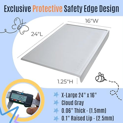 Silicone Craft Mat for Painting, PlayDoh and Art Projects with Angle-Protective Safety Edge – Toddlers & Kids Placemat – Non-Slip & BPA-Free Food Mat – 1.5mm Thick, 24"x16", Cloud Gray - color: Cloud Gray, size: 24"L x 16"W