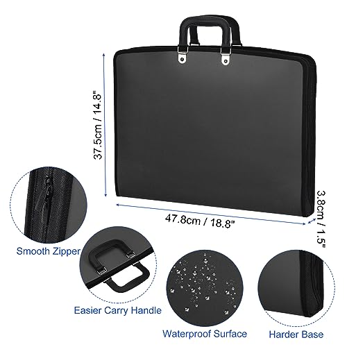 PATIKIL 11" x 17" Art Portfolio Case with Zipper, Portfolio Storage Bag Folder, Artist Carrying Case PP Material for Artist Storage Artwork Poster Painting Board, Black