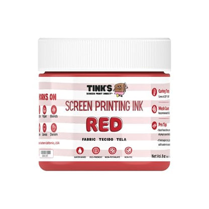 Tinks® Screen Printing Ink - Red 8oz. Water-Based Fabric Ink - Screen Printing, Stenciling, Tote Bags & Fabric Stamping - Non-Toxic, No Harsh Fumes, Soap & Water Cleanup - Made in California - color: Red
