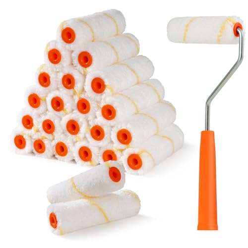 24 Pack Microfiber Paint Roller 4 Inch, Mini Paint Roller Covers, 3/8 Inch Nap, Small Paint Rollers for House Painting with Paint Roller Frame, Wall Painting Tool - size: 4 Inch,24 Pack