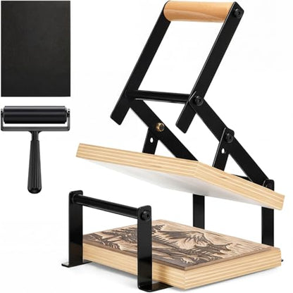 Printing Linocut Hand Lever Press Machine with Rollers and Felt Pads for Lino Cuts, Cutting Printing, Linoleum Blocks Printmaking Tools Kit Print Maker Woodblock, Black(A5) - size: A5