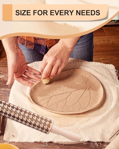 eZAKKA Clay Modeling Pattern Rollers Kit, Wooden Polymer Clay Texture Roller for Pottery, Ceramics & DIY Handcrafts, Style 4 - size: Style 4