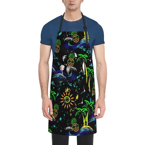 KKdskkds Tribal Boho Geometric Multi-Purpose Adjustable Waterproof Apron With Pocket For Men Women - color: Summer Vacation Pineapple, Wave, Palms Trees