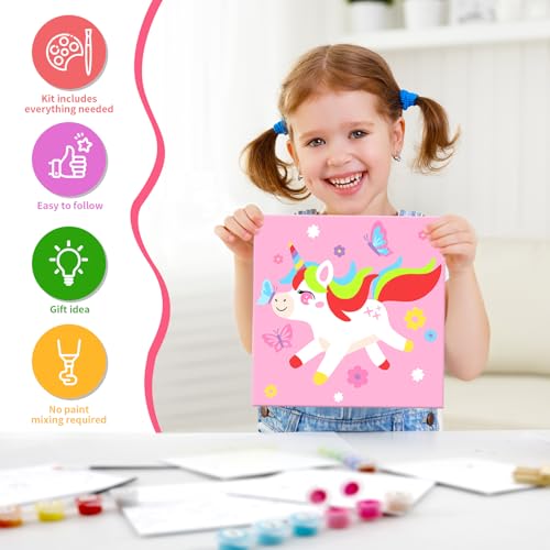 goldentime Kids Paint by Number Kits Including 6 Pre-Drawn Canvas for Painting, 6 Brushes 17 Paints and 2 Easels, Perfect Art Painting Kit, Arts and Crafts Painting for Kids Ages 8-12 - color: fantasy